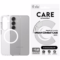 CARE by PanzerGlass Flagship Urban Combat White QI dėklas telefonui Samsung Galaxy S25 - permatomas