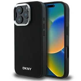 DKNY Paprastas sidabrinis logotipas magnetinis iPhone 16 Pro Max dėklas - juodas