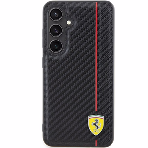 Ferrari Carbon Printed Line dėklas telefonui Samsung Galaxy S24+ - juodas
