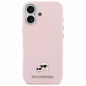 Karl Lagerfeld Karl & Choupette Head Pins Saffiano MagSafe Dėklas for iPhone 17 - rožinis