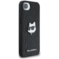 Karl Lagerfeld Monogram Choupette Head Pin dėklas telefonui iPhone 16e - juodas