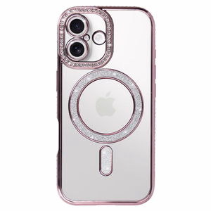 Bling Magsafe rožinis dėklas telefonui iPhone 17