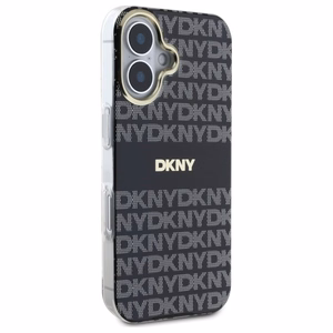 DKNY tekstūrinio rašto su juostele dėklas telefonui iPhone 16 - juodas