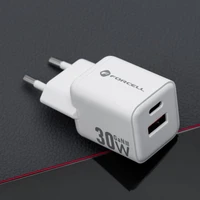 FORCELL F-ENERGY Mini GaN III VT-35 kelioninis įkroviklis su 1 x Type C + 1x USB A lizdais, PD QC4.0 30W baltas