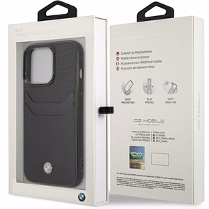 Dėklas telefonui BMW BMHCP14X22RSEPK iPhone 14 Pro Max 6.7" juodas/juodas odos kortelių lizdas