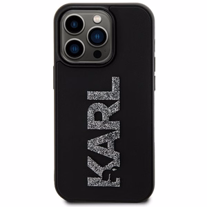 Karl Lagerfeld 3D guminis blizgus logotipas dėklas telefonui iPhone 15 Pro - juodas