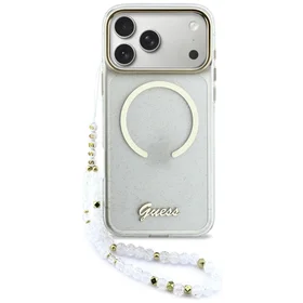 Guess IML Glitters Script Strap MagSafe Case for iPhone 17 Pro Max - Clear