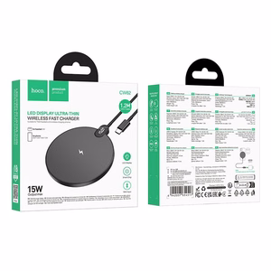 Belaidis įkroviklis Hoco 15W su USB-C kabeliu ir skaitmeninė indikacija CW62 juoda spalva
