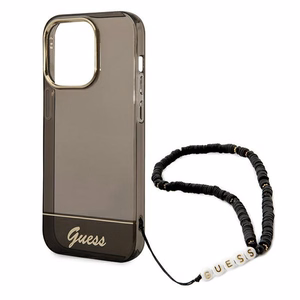 Guess permatomas perlinis dirželis dėklas telefonui iPhone 14 Pro - juodas