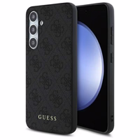Guess GUHCS24FEG4GFGR S24 FE S721 pilkas/pilkas kietas dėklas 4G Metalinis Auksinis Logotipas