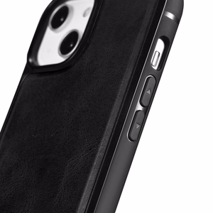 iCarer odinis Oil Wax dėklas padengtas natūralia oda iPhone 14 Plus juoda
