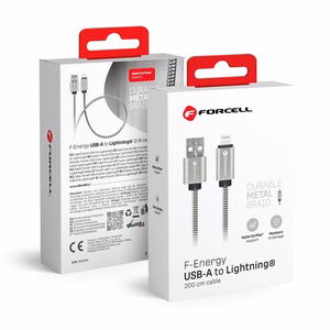FORCELL F-ENERGY Metal C236 kabelis USB A į Lightning 2,4A 12W 2 m sidabrinis