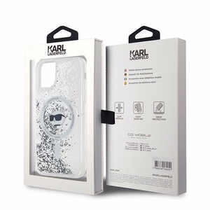 Чехол Karl Lagerfeld Liquid Glitter Choupette Head MagSafe для iPhone 11 / Xr - прозрачный