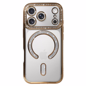 Bling Magsafe auksinis dėklas telefonui iPhone 17 Pro
