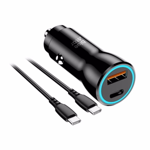 Įkroviklis automobilinis Blue Star (1xUSB-C; QC 3.0; 30W) + laidas "USB-C(Type-C) to USB-C(Type-C)" juodas