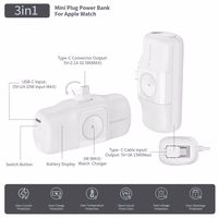 Wozinsky WF16-YCS 5000mAh 15W USB-C mini išorinė baterija su įmontuotu USB-C kabeliu ir Apple Watch įkrovikliu - balta