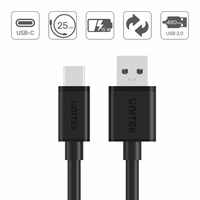 UNITEK USB KABELIS USB-A - USB-C 25CM, Y-C480BK