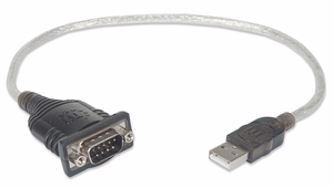 Manhattan USB-A į nuoseklųjį keitiklio laidas, 45cm, Male to Male, Serial/RS232/COM/DB9, Prolific PL-2303RA lustas, juodas/sidabrinis laidas, trejų metų garantija, analogas ICUSB232V2
