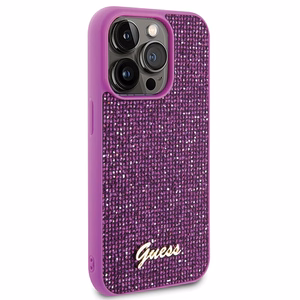 Guess Disko Metalinis Užrašas dėklas telefonui iPhone 15 Pro - rožinis