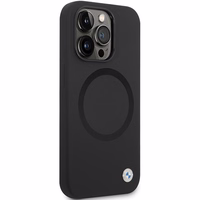 BMW BMHMP14XSILBK2 dėklas iPhone 14 Pro Max 6.7" - juodas Signature Liquid Silicone MagSafe