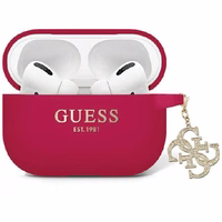Guess GUAP2LECG4M dėklas AirPods Pro 2 ausinėms - violetinis/rausvas Liquid Silicone Blizgus Trikampio Pakabukas