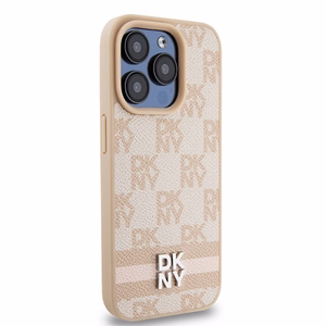 DKNY Odinis languotas mono raštas ir spausdintos juostos dėklas telefonui iPhone 15 Pro - rožinis