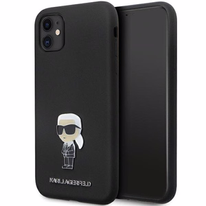 Karl Lagerfeld KLHCN61SMHKNPK dėklas telefonui iPhone 11 / Xr - juodas silikoninis Ikonik metalinis kaištis