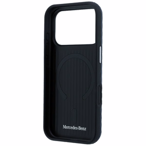 Mercedes Leather Semi Wrap Wood Effect MagSafe Case for iPhone 17 Pro - Navy Blue