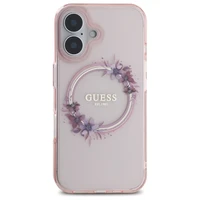Guess IML Gėlių Vainikas Magnetinis dėklas iPhone 16 - rožinė