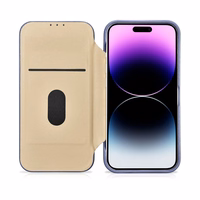 iCarer CE Premium odinis folio dėklas iPhone 14 Pro Max magnetinis atverčiamas odinis folio dėklas MagSafe šviesiai violetinė