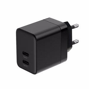 Crong Ultra Compact GaN sieninis įkroviklis, 2 × USB-C, 35 W, PD 3.0, PPS, juodas