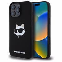 Karl Lagerfeld silikoninis Magnetinis dėklas telefonui iPhone 16 Pro su Choupette galvos atvaizdu - juodas