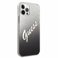 Guess GUHCP12LPCUGLSBK iPhone 12 Pro Max 6.7" juoda/juoda kietas dėklas Glitter Gradient Script