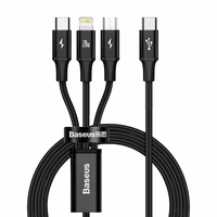 Baseus kabelis 3in1 Rapid PD USB-C - micro USB + Lightning + USB-C 1,5m juodas 20W