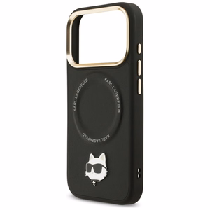 Karl Lagerfeld Big Strap Choupette metalinio logotipo Magnetinis dėklas telefonui iPhone 17 Pro Max - juodas