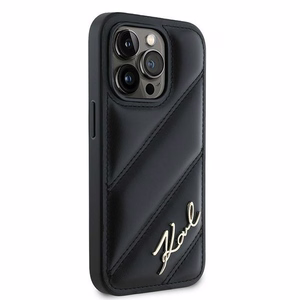 Karl Lagerfeld Diagonal Quilted Script dėklas telefonui iPhone 14 Pro - juodas