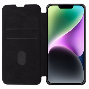 Nillkin Qin odinis dėklas iPhone 14 Plus su kameros dangteliu ir dėklu juodas
