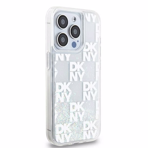 DKNY skystojo blizgučio daugiologo dėklas telefonui iPhone 15 Pro - baltas