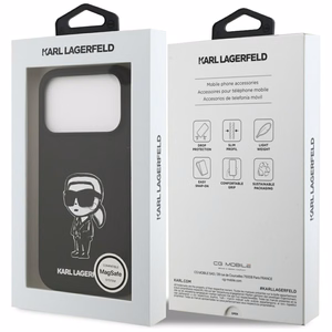 KARL LAGERFELD dėklas telefonui IPHONE 17 Pro suderinamas su Magnetine KLHMP17LSKIGROK (Silicone W/ KL Sketch & Logo) juodas