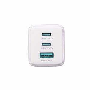 Joyroom JR-TG10 65W GaN 2x USB-C + USB-A sieninis įkroviklis su 100W USB-C - USB-C 1.2m laidu - baltas
