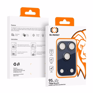 Grūdintas stiklas Tel Protect 95% AR+AF, visiškai metalinė kameros apsauga iPhone 17 Pro Max kamerai, mėlyna (kameros salelė)