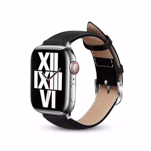 Crong Noble Band natūralios odos dirželis, skirtas Apple Watch 44 / 45 / 46 / 49 mm, „Black Noir“ spalvos