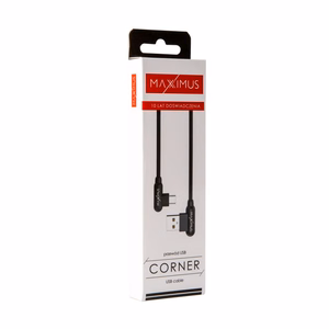 Laidas MX CORNER greito įkrovimo Micro USB 2.4A/1M/ juodas kampinis