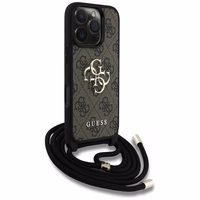 Guess 4G Big Logo Cord Stap dėklas telefonui iPhone 16 Pro - rudas