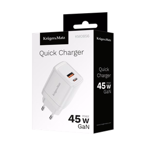 Kruger&Matz 45 W GaN tinklo įkroviklis su Power Delivery ir Quick Charge