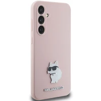 Karl Lagerfeld silikoninis Choupette Metal Pin dėklas telefonui Samsung Galaxy S23 FE - rožinis