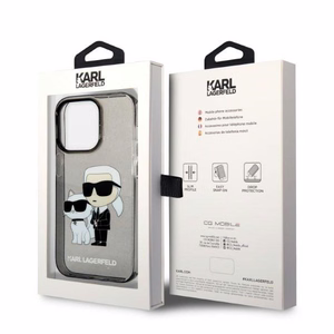 Karl Lagerfeld Glitter Karl&Choupette dėklas telefonui iPhone 14 Pro Max - juodas