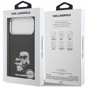 Karl Lagerfeld IML akvarelės Karl & Choupette ir logotipo magnetinis dėklas telefonui iPhone 17 Pro - juodas