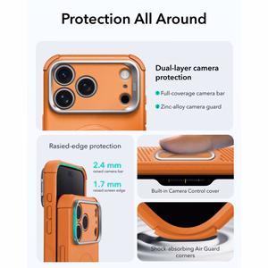 ESR Cyber Tough Kickstand MagSafe dėklas, skirtas iPhone 18 Pro / 17 Pro, oranžinis