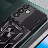 Hibridinis šarvuotas Camshield su kameros dangteliu ir metaliniu žiedu Samsung Galaxy S25+ - juodas